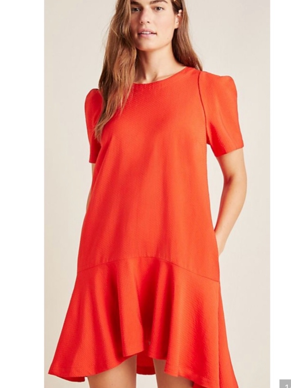 Maeve Bright Orange Short-Sleeve Drop-Waist Mini Dress